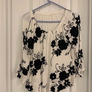 Boho Style White and Black floral top